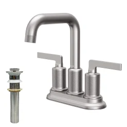Karran Gillingham 1.2 GPM Double Lever Handle Lead-free Brass ADA Bathroom Faucet, Centerset, Stainless Steel, KBF536SS