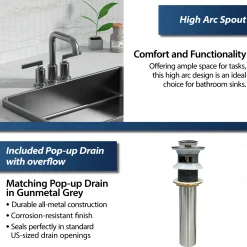 Karran Gillingham 1.2 GPM Double Lever Handle Lead-free Brass ADA Bathroom Faucet, Centerset, Gunmetal Grey, KBF536GG