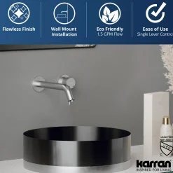 Karran Grantham 1.5 GPM Single Lever Handle Lead-free Brass ADA Bathroom Faucet, Wall Mounted, Stainless Steel, KBF610SS