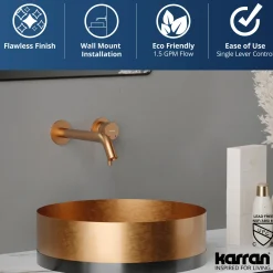 Karran Grantham 1.5 GPM Single Lever Handle Lead-free Brass ADA Bathroom Faucet, Wall Mounted, Brushed Copper, KBF610BC