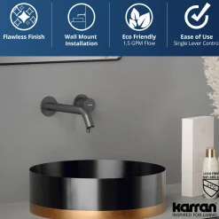 Karran Grantham 1.5 GPM Single Lever Handle Lead-free Brass ADA Bathroom Faucet, Wall Mounted, Gunmetal Grey, KBF610GG