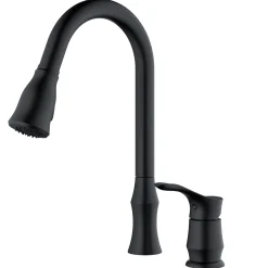 Karran Hillwood 1.8 GPM Single Lever Handle Lead-free Brass ADA Kitchen Faucet, Pull-Down Kitchen, Matte Black, KKF260MB