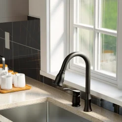 Karran Hillwood 1.8 GPM Single Lever Handle Lead-free Brass ADA Kitchen Faucet, Pull-Down Kitchen, Matte Black, KKF260MB