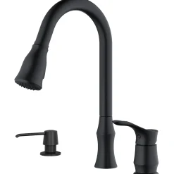 Karran Hillwood 1.8 GPM Single Lever Handle Lead-free Brass ADA Kitchen Faucet, Pull-Down Kitchen, Matte Black, KKF260SD25MB