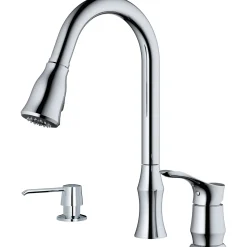 Karran Hillwood 1.8 GPM Single Lever Handle Lead-free Brass ADA Kitchen Faucet, Pull-Down Kitchen, Chrome, KKF260SD25C