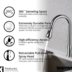 Karran Hillwood 1.8 GPM Single Lever Handle Lead-free Brass ADA Kitchen Faucet, Pull-Down Kitchen, Chrome, KKF260SD25C
