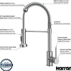 Karran Kadira 1.8 GPM Single Lever Handle Lead-free Brass ADA Kitchen Faucet, Pull-Down, Stainless Steel, KKF225SS