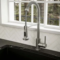 Karran Kadira 1.8 GPM Single Lever Handle Lead-free Brass ADA Kitchen Faucet, Pull-Down, Stainless Steel, KKF225SS