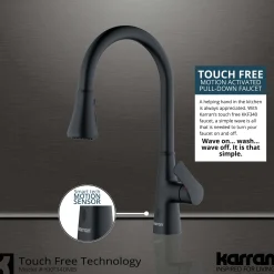 Karran Kadoma 1.8 GPM Single Lever Handle Touchless ADA Kitchen Faucet, Pull-Down Kitchen, Matte Black, KKF340MB