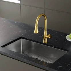 Karran Kadoma 1.8 GPM Single Lever Handle Lead-free Brass ADA Kitchen Faucet, Pull-Down Kitchen, Brushed Gold, KKF340BG