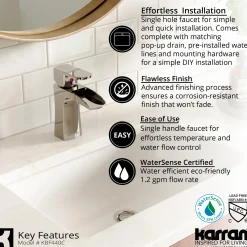 Karran Kassel 1.2 GPM Single Lever Handle Lead-free Brass ADA Bathroom Faucet, Basin, Chrome, KBF440C