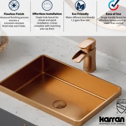 Karran Kassel 1.2 GPM Single Lever Handle Lead-free Brass ADA Bathroom Faucet, Basin, Brushed Copper, KBF440BC