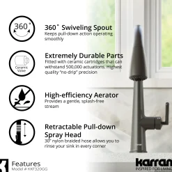 Karran Kentland 1.8 GPM Single Lever Handle Lead-free Brass ADA Kitchen Faucet, Pull-Down Kitchen, Gunmetal Grey, KKF320GG