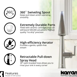 Karran Kentland 1.8 GPM Single Lever Handle Lead-free Brass ADA Kitchen Faucet, Pull-Down Kitchen, Stainless Steel, KKF320SS