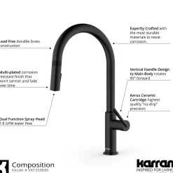Karran Lagrange 1.8 GPM Single Lever Handle Lead-free Brass ADA Kitchen Faucet, Pull-Down Kitchen, Matte Black, KKF350MB