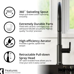 Karran Lagrange 1.8 GPM Single Lever Handle Lead-free Brass ADA Kitchen Faucet, Pull-Down Kitchen, Matte Black, KKF350MB