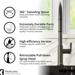 Karran Lagrange 1.8 GPM Single Lever Handle Lead-free Brass ADA Kitchen Faucet, Pull-Down Kitchen, Gunmetal Grey, KKF350GG