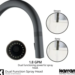 Karran Lagrange 1.8 GPM Single Lever Handle Lead-free Brass ADA Kitchen Faucet, Pull-Down Kitchen, Gunmetal Grey, KKF350GG