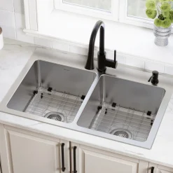 Karran Lansen 33" Drop In Stainless Steel Kitchen Sink, 50/50 Double Bowl, TMDB3311-PK1