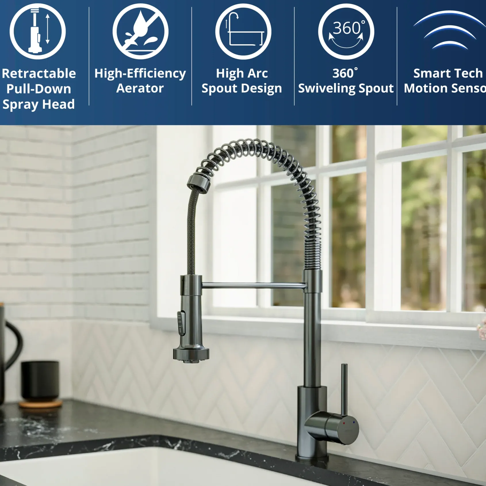 Karran Loxton 1.8 GPM Single Lever Handle Lead-free Brass ADA Touchless Kitchen Faucet, Pull-Down, Gunmetal Grey, KKF228GG