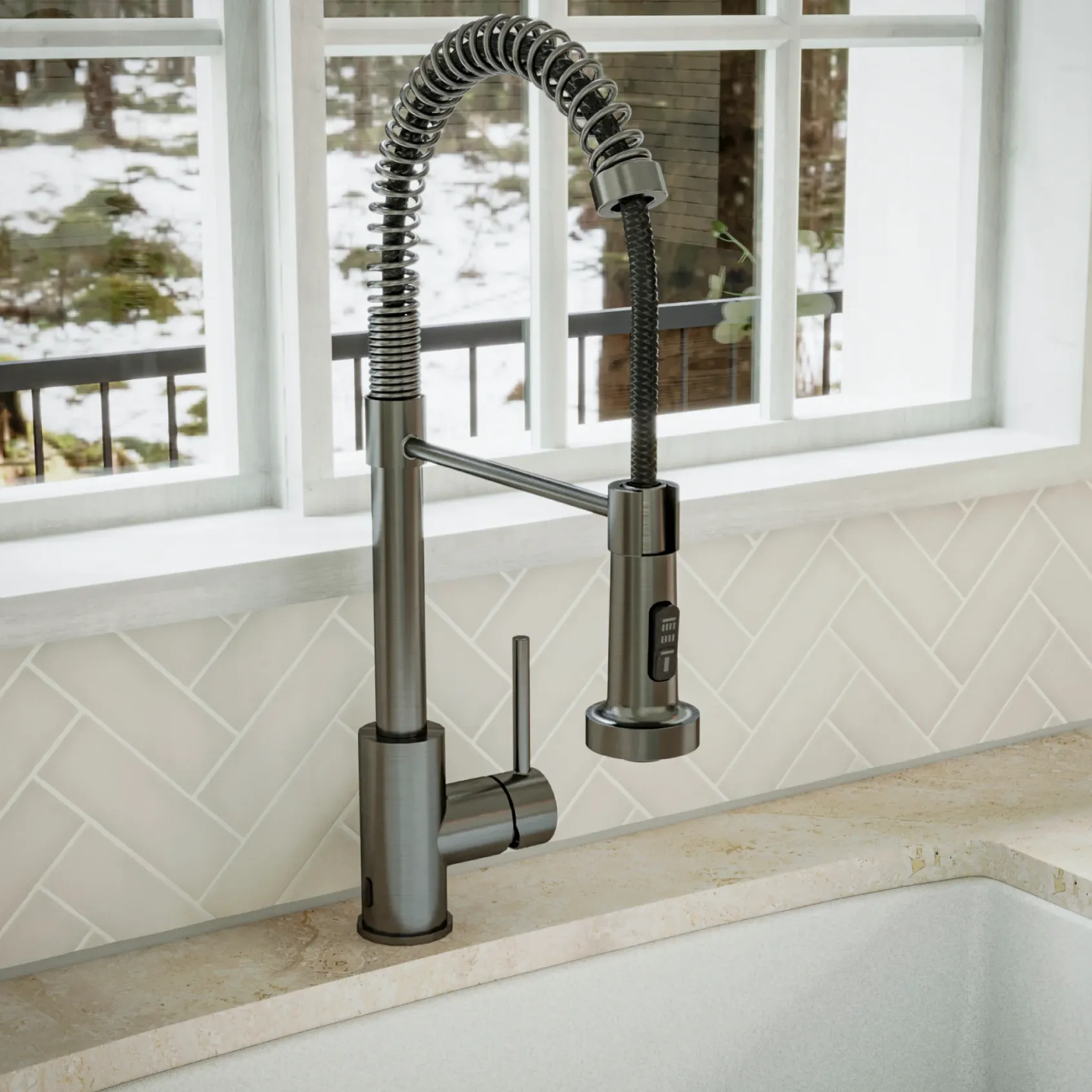 Karran Loxton 1.8 GPM Single Lever Handle Lead-free Brass ADA Touchless Kitchen Faucet, Pull-Down, Gunmetal Grey, KKF228GG
