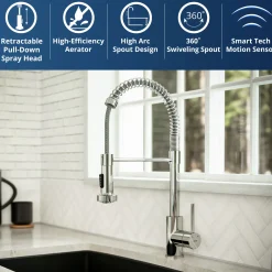 Karran Loxton 1.8 GPM Single Lever Handle Lead-free Brass ADA Touchless Kitchen Faucet, Pull-Down, Chrome, KKF228C