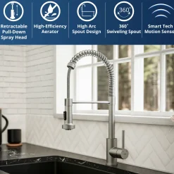 Karran Loxton 1.8 GPM Single Lever Handle Lead-free Brass ADA Touchless Kitchen Faucet, Pull-Down, Stainless Steel, KKF228SS