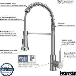 Karran Loxton 1.8 GPM Single Lever Handle Lead-free Brass ADA Touchless Kitchen Faucet, Pull-Down, Stainless Steel, KKF228SS