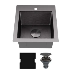 Karran Matrix 17" Drop In/Topmount Stainless Steel Workstation Kitchen Sink with Accessories, Gunmetal Grey, 16 Gauge, HST1719SBGG