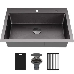 Karran Matrix 33" Drop In/Topmount Stainless Steel Workstation Kitchen Sink with Accessories, Gunmetal Grey, 16 Gauge, HST3322SBGG