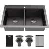 Karran Matrix 33" Drop In/Topmount Stainless Steel Workstation Kitchen Sink with Accessories, 50/50 Double Bowl, Gunmetal Grey, 16 Gauge, HST3322DBGG