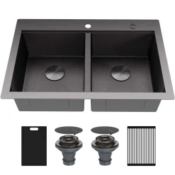 Karran Matrix 33" Drop In/Topmount Stainless Steel Workstation Kitchen Sink with Accessories, 50/50 Double Bowl, Gunmetal Grey, 16 Gauge, HST3322DBGG