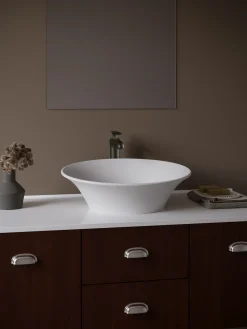 Karran Quattro 20.625" x 17" Oval Vessel Acrylic Solid Surface ADA Bathroom Sink with Matte Black Faucet and Accessories, White, QM164WH412MB