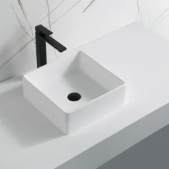 Karran Quattro 14.5" x 14.5" Square Vessel Acrylic Solid Surface ADA Bathroom Sink, White, QM174WH