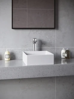Karran Quattro 14.5" x 14.5" Square Vessel Acrylic Solid Surface ADA Bathroom Sink with Stainless Steel Faucet and Accessories, White, QM174WH422SS