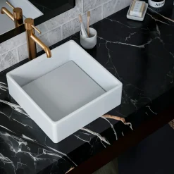 Karran Quattro 14.5" x 14.5" Square Vessel Acrylic Solid Surface ADA Bathroom Sink, White, QM175WH