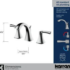 Karran Randburg 1.2 GPM Double Lever Handle Lead-free Brass ADA Bathroom Faucet, Widespread, Chrome, KBF524C