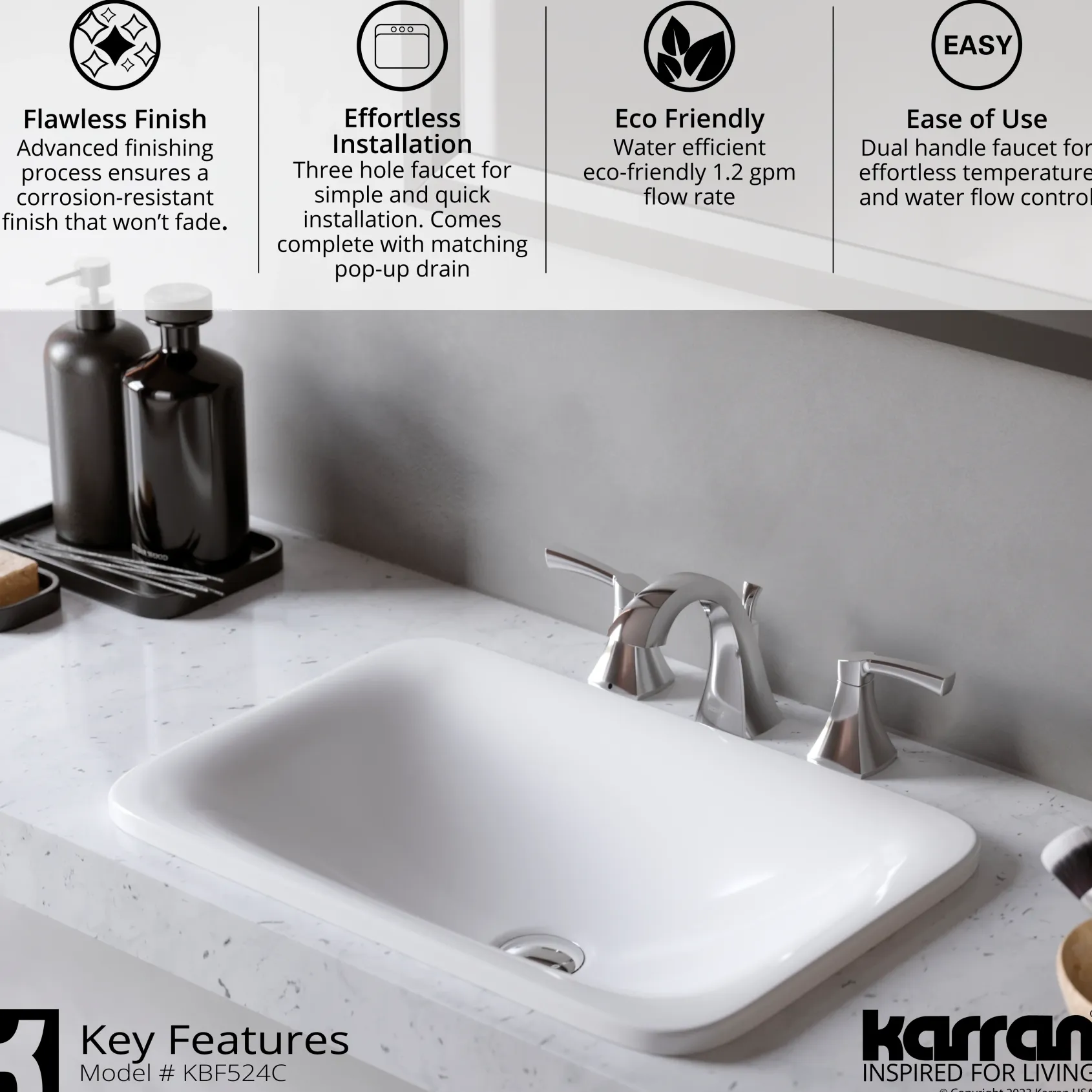 Karran Randburg 1.2 GPM Double Lever Handle Lead-free Brass ADA Bathroom Faucet, Widespread, Chrome, KBF524C