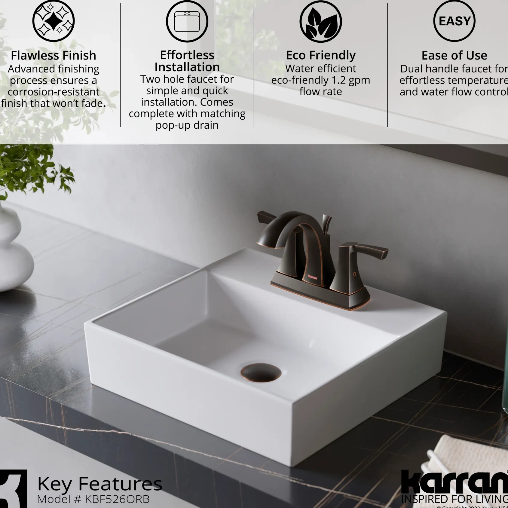 Karran Randburg 1.2 GPM Double Lever Handle Lead-free Brass ADA Bathroom Faucet, Centerset, Oil Rubbed Bronze, KBF526ORB