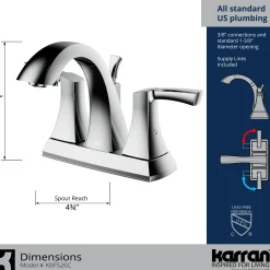 Karran Randburg 1.2 GPM Double Lever Handle Lead-free Brass ADA Bathroom Faucet, Centerset, Chrome, KBF526C