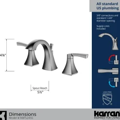 Karran Randburg 1.2 GPM Double Lever Handle Lead-free Brass ADA Bathroom Faucet, Widespread, Stainless Steel, KBF524SS