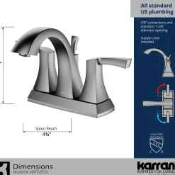 Karran Randburg 1.2 GPM Double Lever Handle Lead-free Brass ADA Bathroom Faucet, Centerset, Stainless Steel, KBF526SS