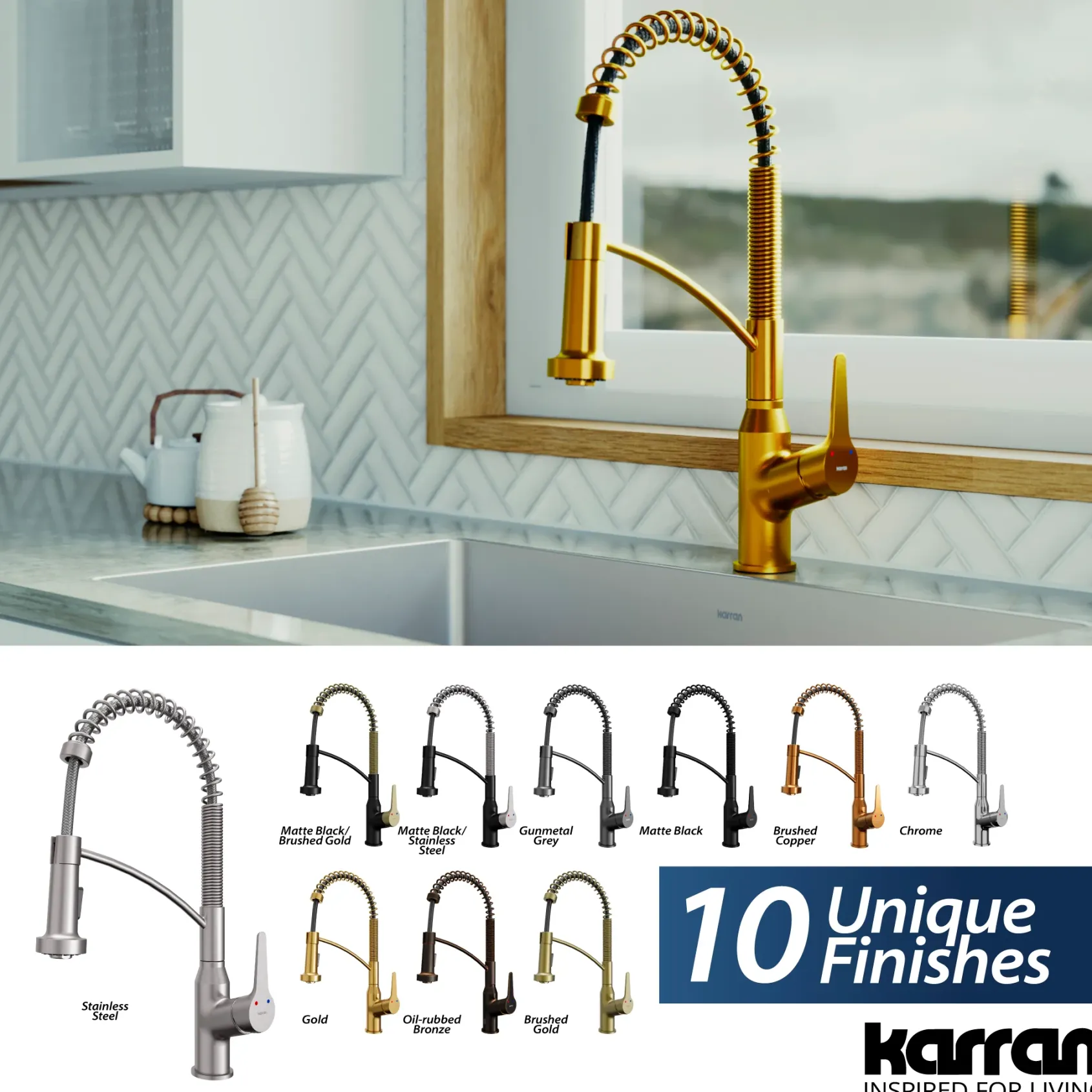 Karran Scottsdale 1.8 GPM Single Lever Handle Lead-free Brass ADA Kitchen Faucet, Pull-Down Kitchen, Gold, KKF210G