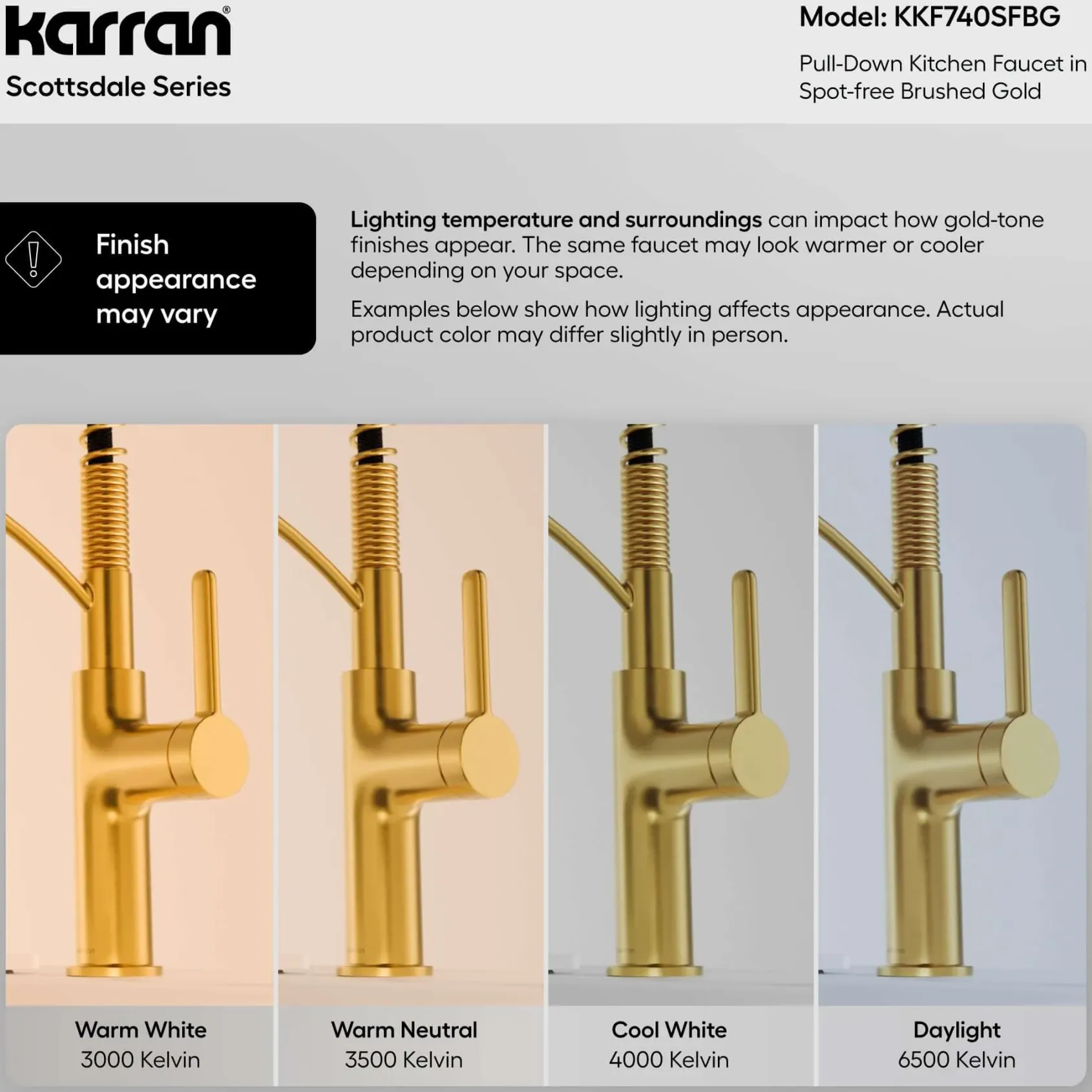 Karran Scottsdale 1.8 GPM Single Lever Lead-free Brass ADA Kitchen Faucet, Pull-Down, Spot-Free Brushed Gold, KKF740SFBG