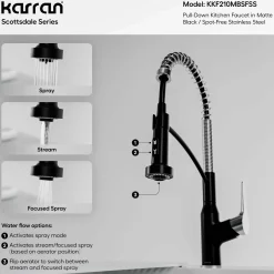 Karran Scottsdale 1.8 GPM Single Lever Handle Lead-free Brass ADA Kitchen Faucet, Pull-Down, Matte Black & Spot-Free Stainless Steel, KKF210MBSFSS