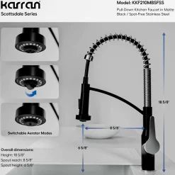 Karran Scottsdale 1.8 GPM Single Lever Handle Lead-free Brass ADA Kitchen Faucet, Pull-Down, Matte Black & Spot-Free Stainless Steel, KKF210MBSFSS