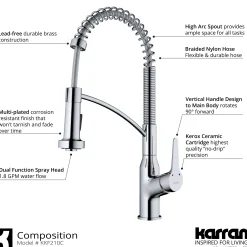 Karran Scottsdale 1.8 GPM Single Lever Handle Lead-free Brass ADA Kitchen Faucet, Pull-Down Kitchen, Chrome, KKF210SD35C