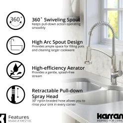 Karran Scottsdale 1.8 GPM Single Lever Handle Lead-free Brass ADA Kitchen Faucet, Pull-Down Kitchen, Chrome, KKF210SD35C