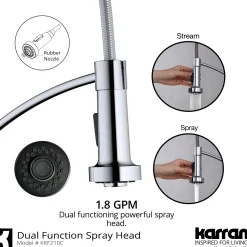Karran Scottsdale 1.8 GPM Single Lever Handle Lead-free Brass ADA Kitchen Faucet, Pull-Down Kitchen, Chrome, KKF210SD35C