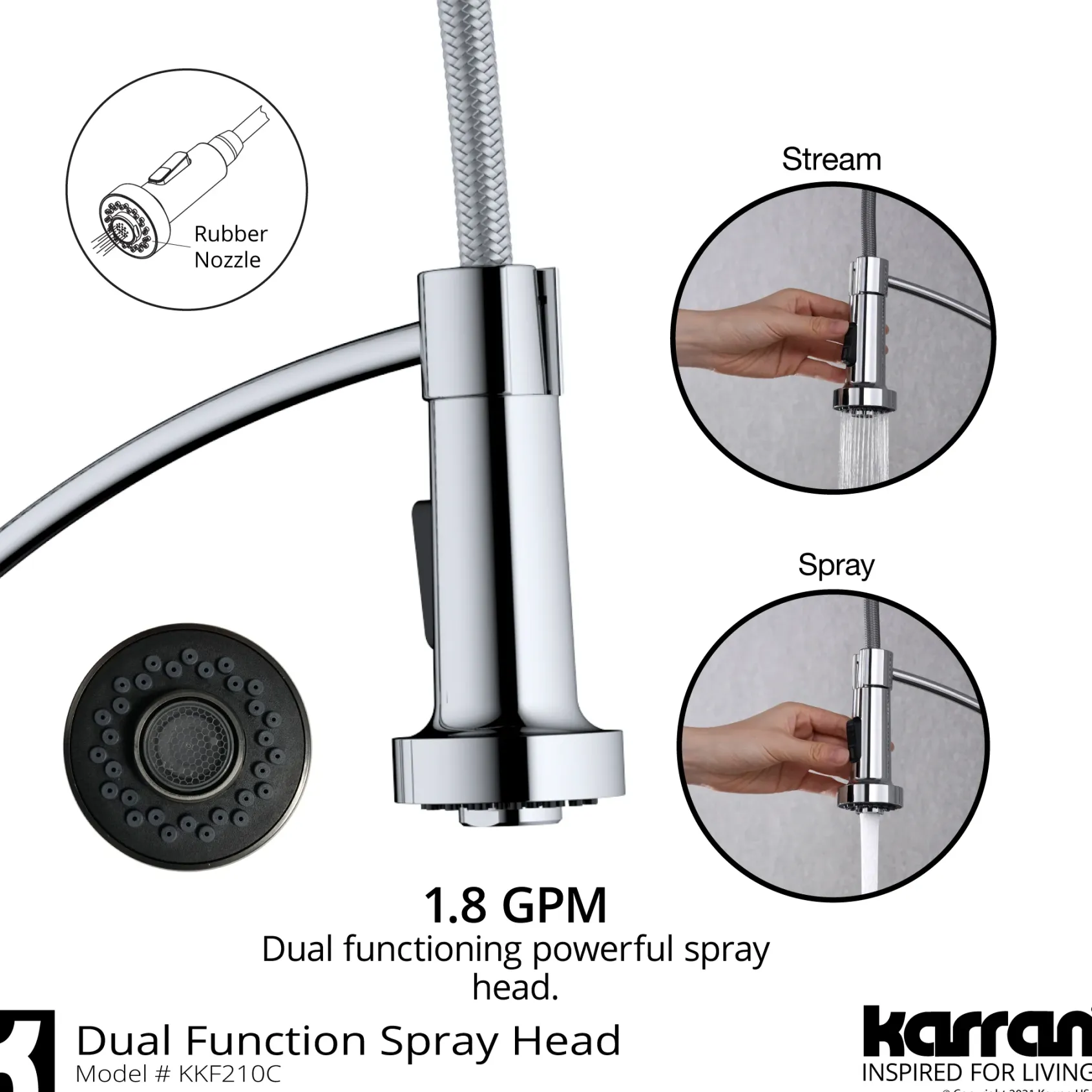 Karran Scottsdale 1.8 GPM Single Lever Handle Lead-free Brass ADA Kitchen Faucet, Pull-Down Kitchen, Chrome, KKF210SD35C